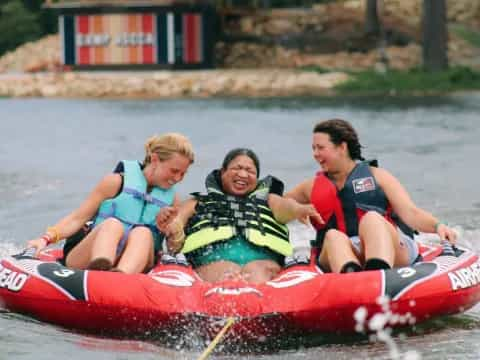 a group of people in a raft