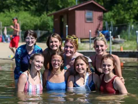 a group of people in a pool