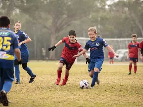 a group of kids playing football