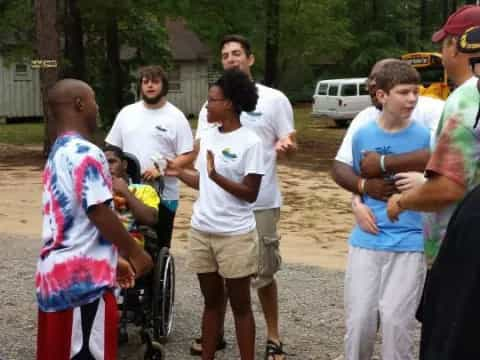 a group of people standing outside