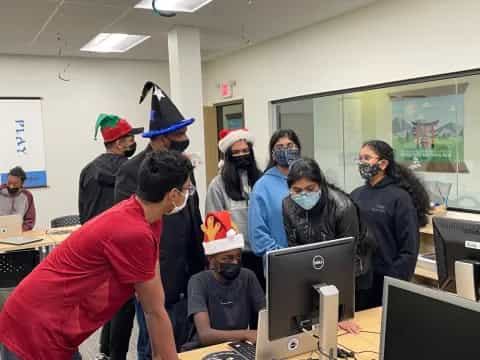 a group of people wearing masks