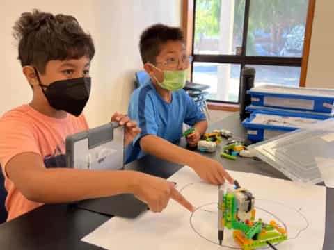 a few young boys wearing masks