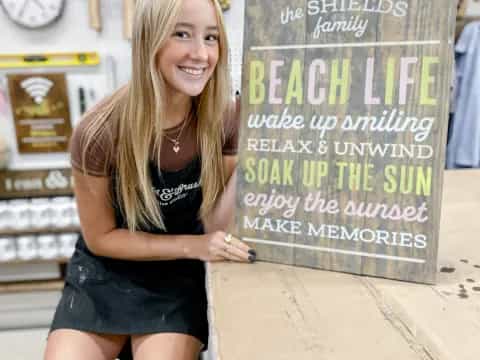 a woman sitting on a bench