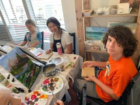 a group of people in a kitchen