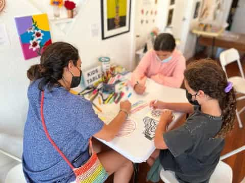 a group of people sitting around a table