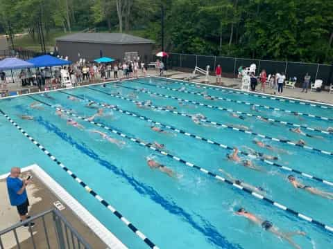 a group of people in a pool