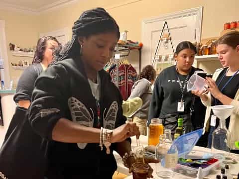 a group of people in a room