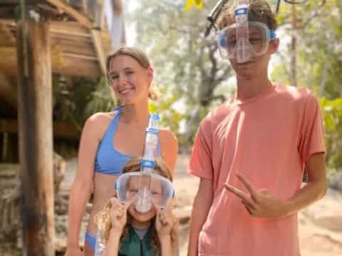 a man and woman wearing goggles