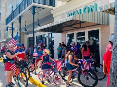 a group of people on bicycles