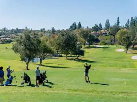 a group of people playing golf