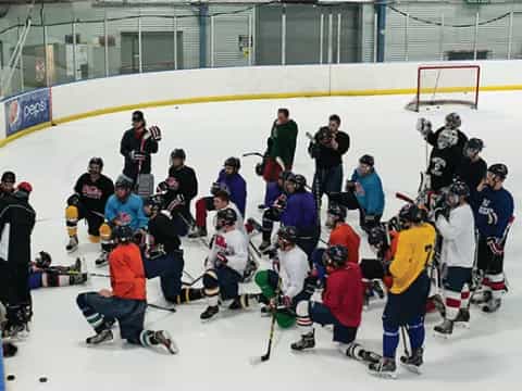a group of people on ice