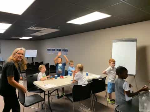 a group of people in a room