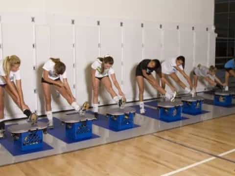 a group of women working on a floor