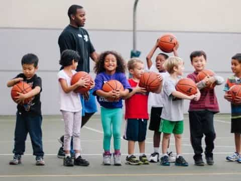 a group of kids holding basketballs