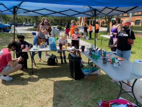 a group of people at a picnic