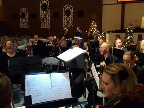 a group of people in a church