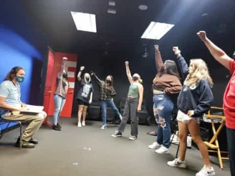 a group of people dancing