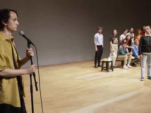 a person holding a microphone