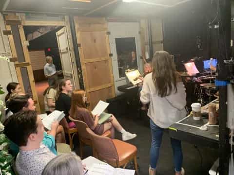 a group of people in a room