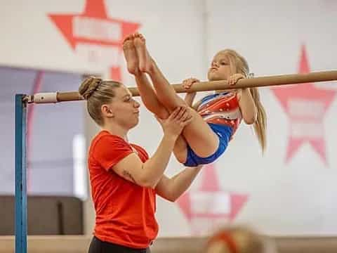 a couple of women in a gym