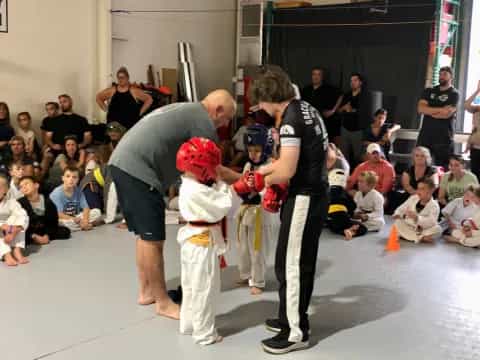 a group of people in a room