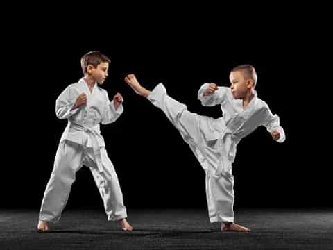two boys in karate uniforms