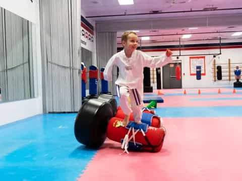 a girl on a small exercise ball