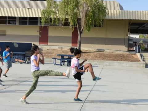 a group of people running