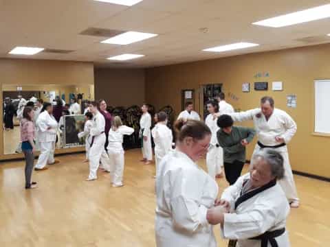 a group of people in a room