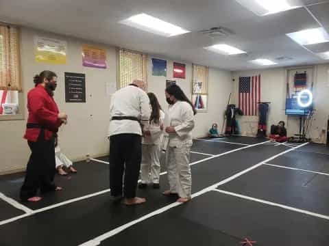 a group of people in a room