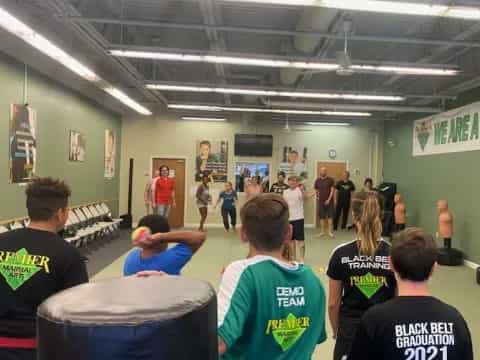 a group of people in a room