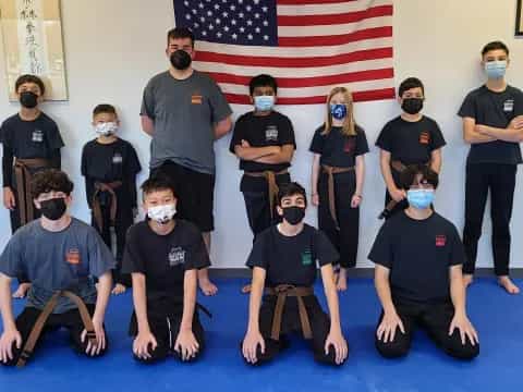 a group of people wearing masks