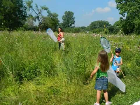 a group of kids playing in a grassy field