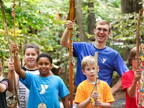 a group of people on a swing