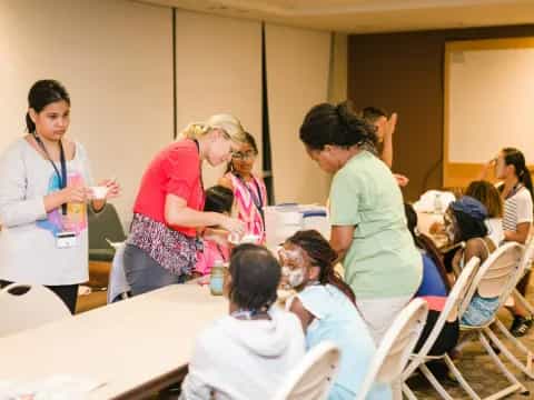 a group of people in a room