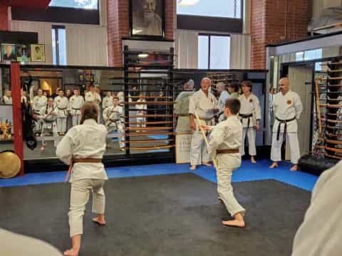 a group of people in a room