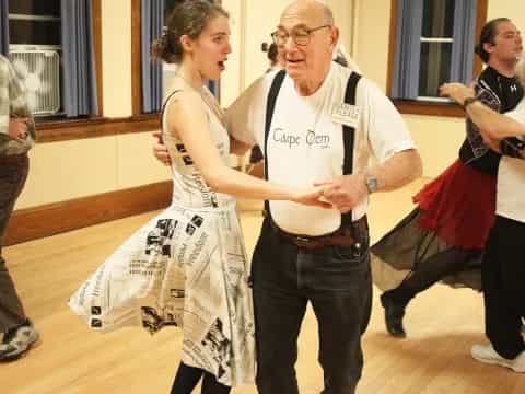 a man and woman dancing