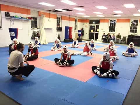 a group of people wearing helmets