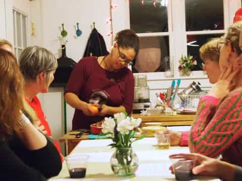 a group of people around a table