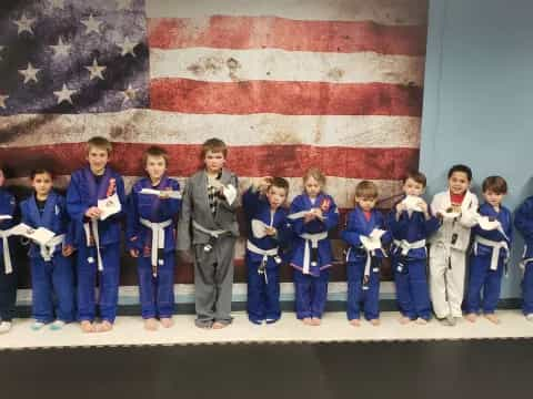 a group of people in blue uniforms