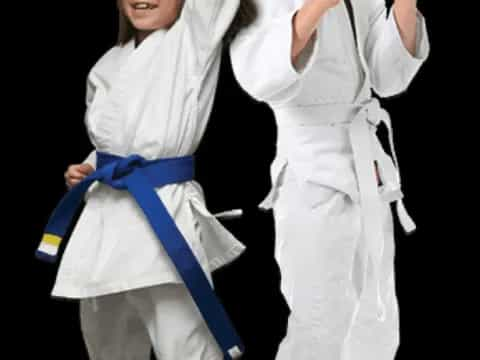 a boy and girl in karate uniforms