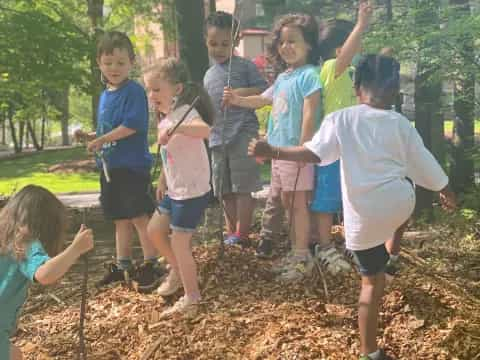 a group of children in a forest