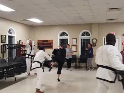 a group of people in a room