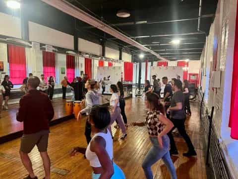 a group of people in a room