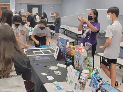 a group of people in a room