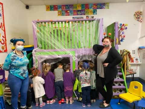 a group of people wearing masks