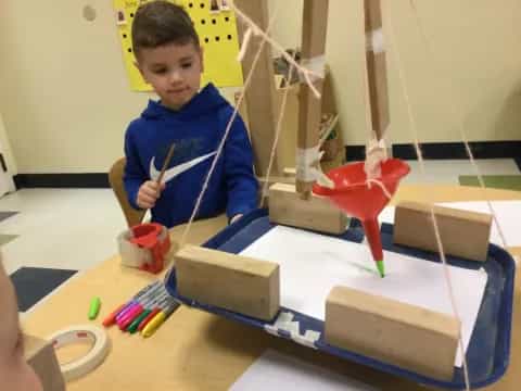 a child painting on a table
