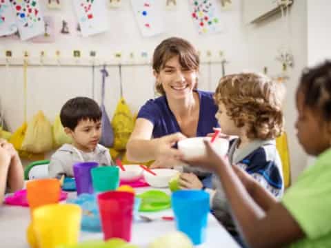 a person and several children