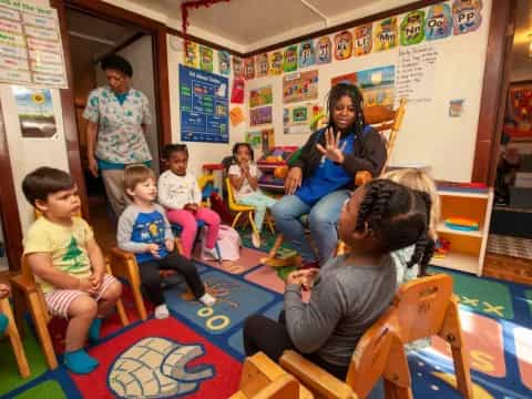 a group of people in a classroom