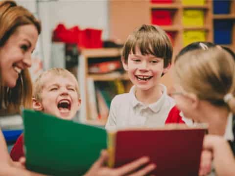 a group of children laughing